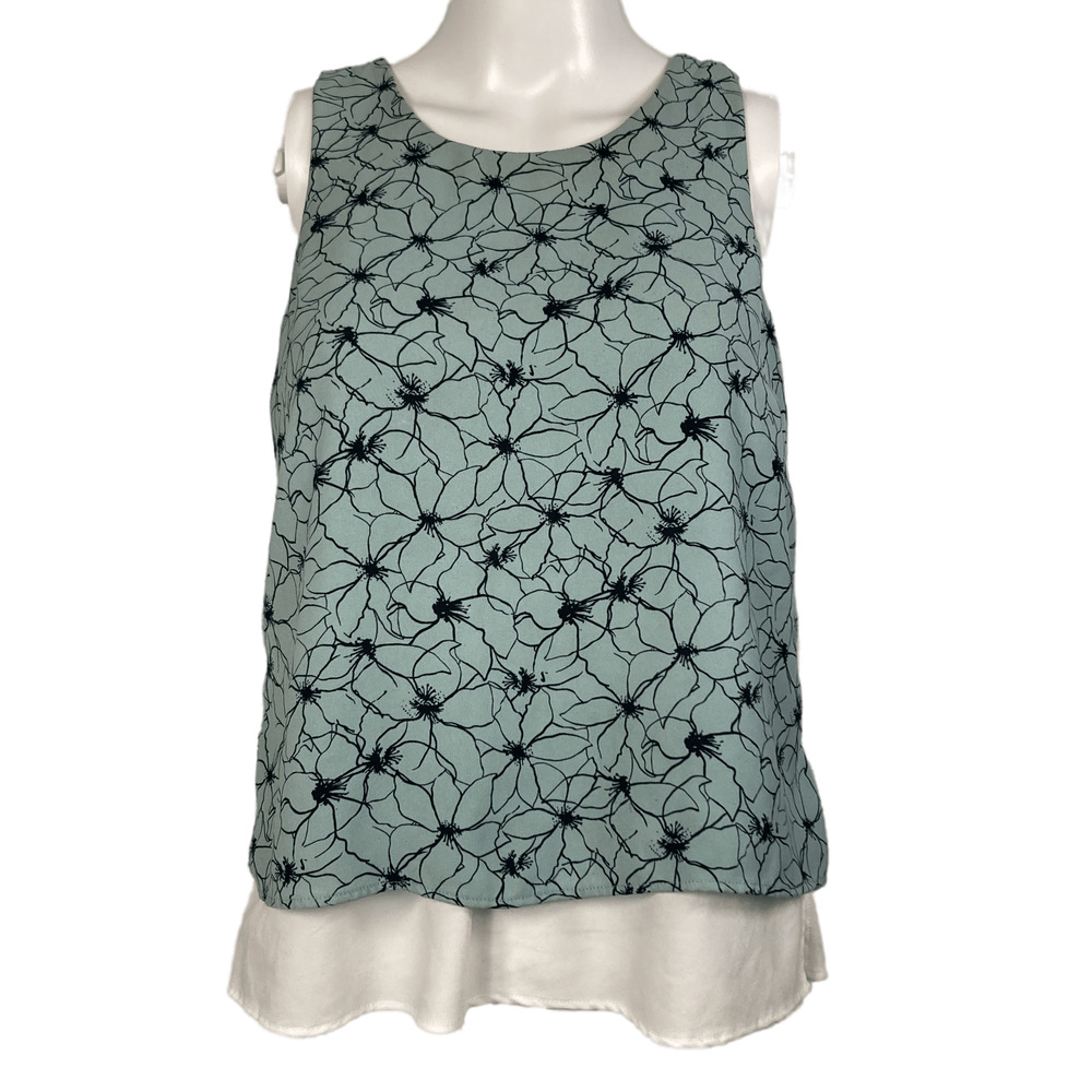 Banana Republic Top Womens Sz XS Mint Green Floral Lined Side Slit Shell Tank